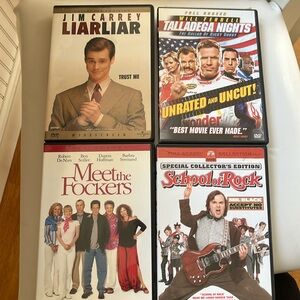 Four classic DVD comedies. Liar Liar, Talladega Nights, Meet the Fockers +